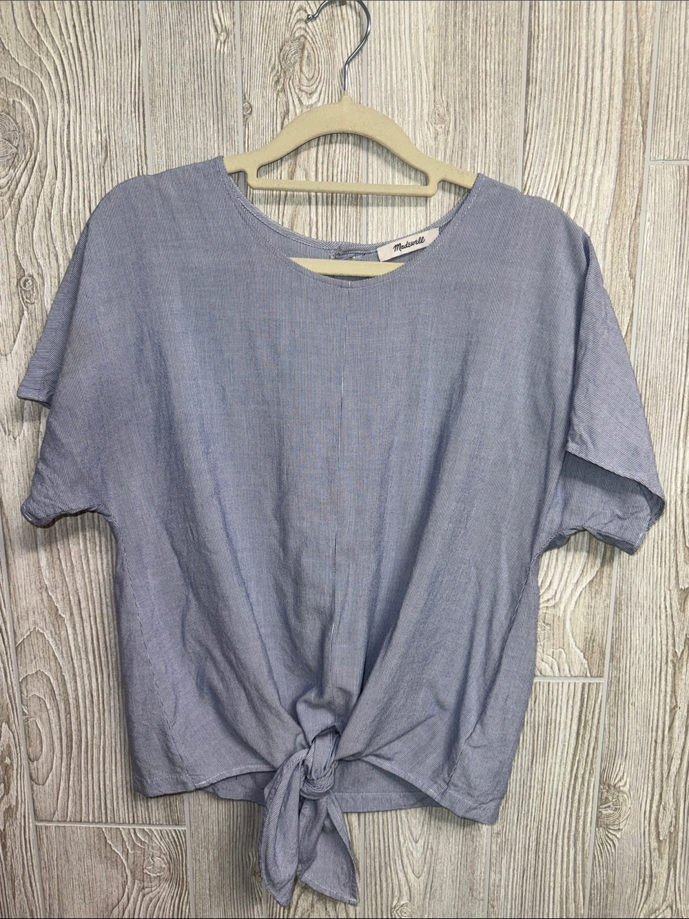 Madewell Dusty Blue Front-Tie Crop Top